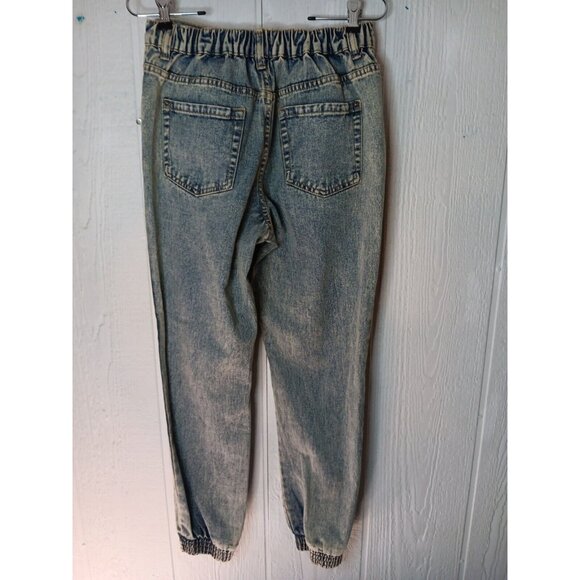 Boohoo Womens Petite 4 Acid Wash Elastic Cuff Jogger Stretchy High Rise Blue NWT - Picture 4 of 7